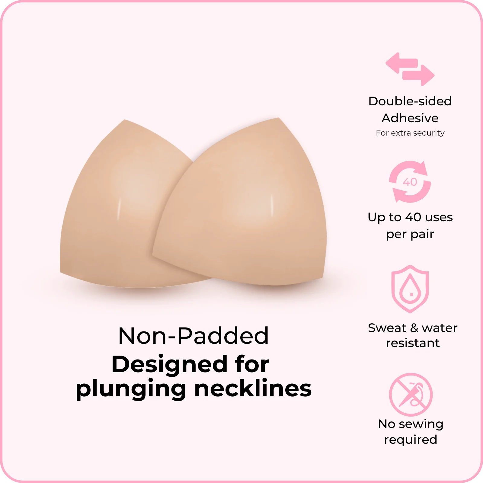 BOOMBA Invisible Lift official graphic showing the inserts and the brand's non-padded and plunging-neckline wording.