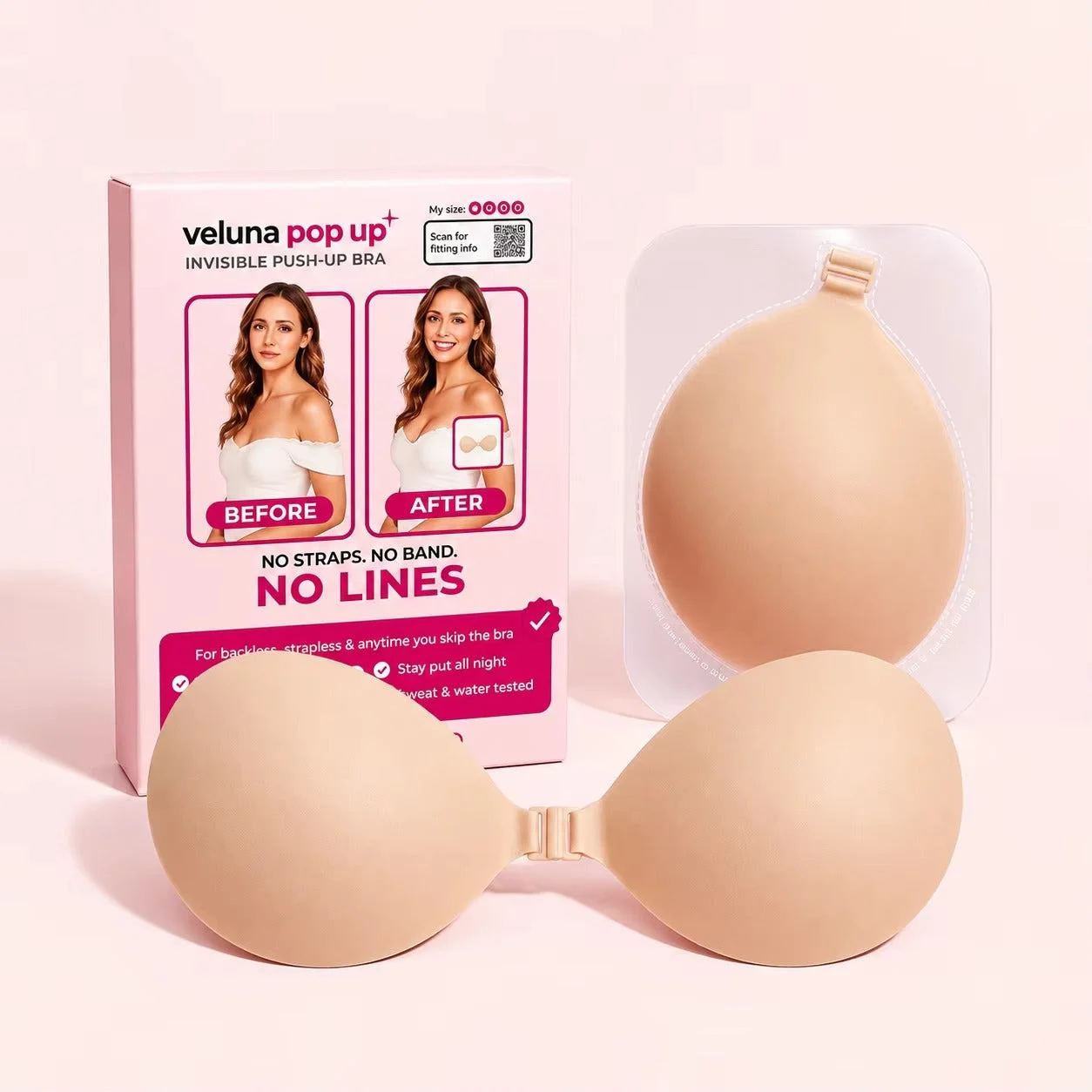 VELUNA Pop Up cups and original product packaging.
