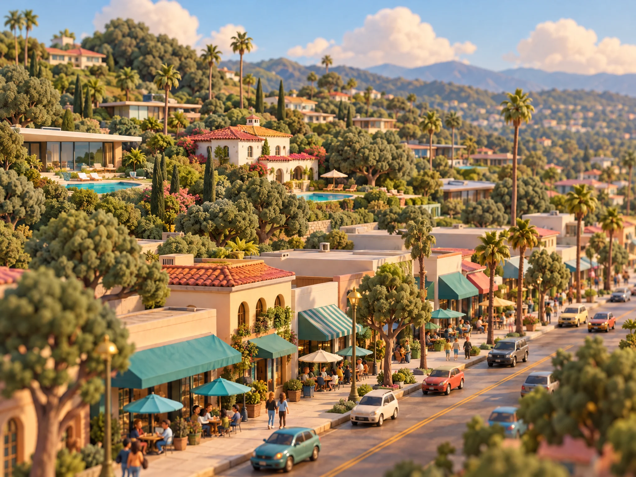 3D illustration of a sunny Sherman Oaks neighborhood