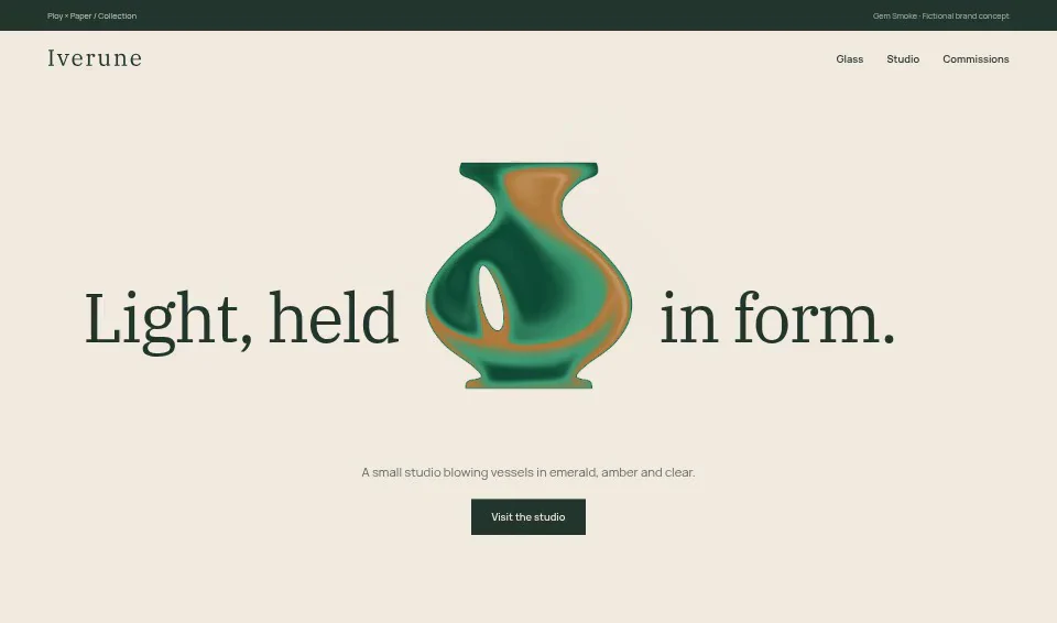 Iverune, a fictional brand website using Gem Smoke