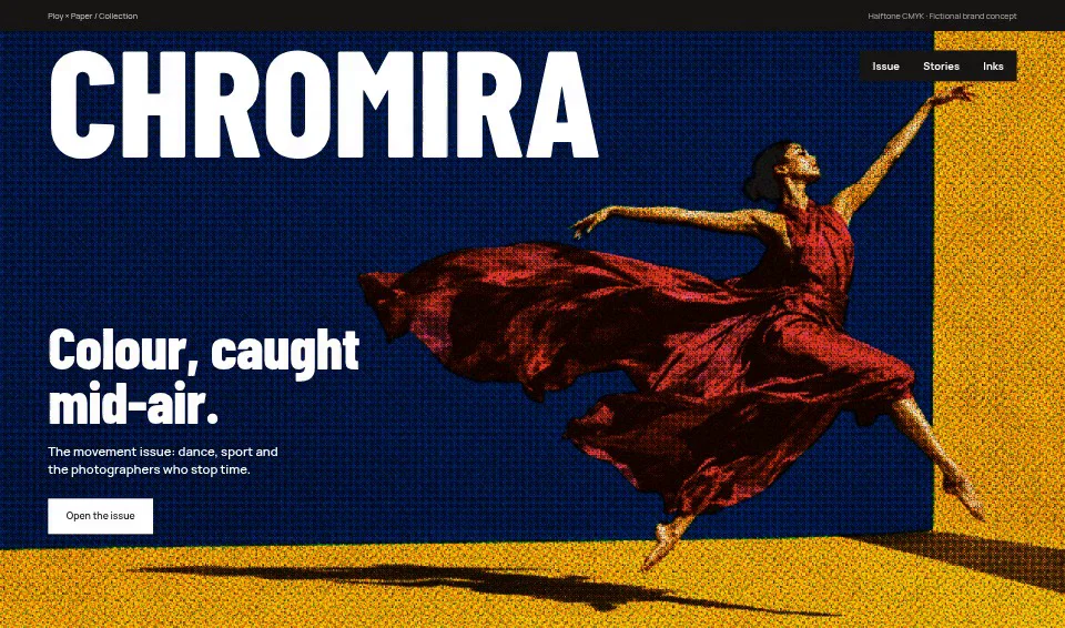 Chromira, a fictional brand website using Halftone CMYK