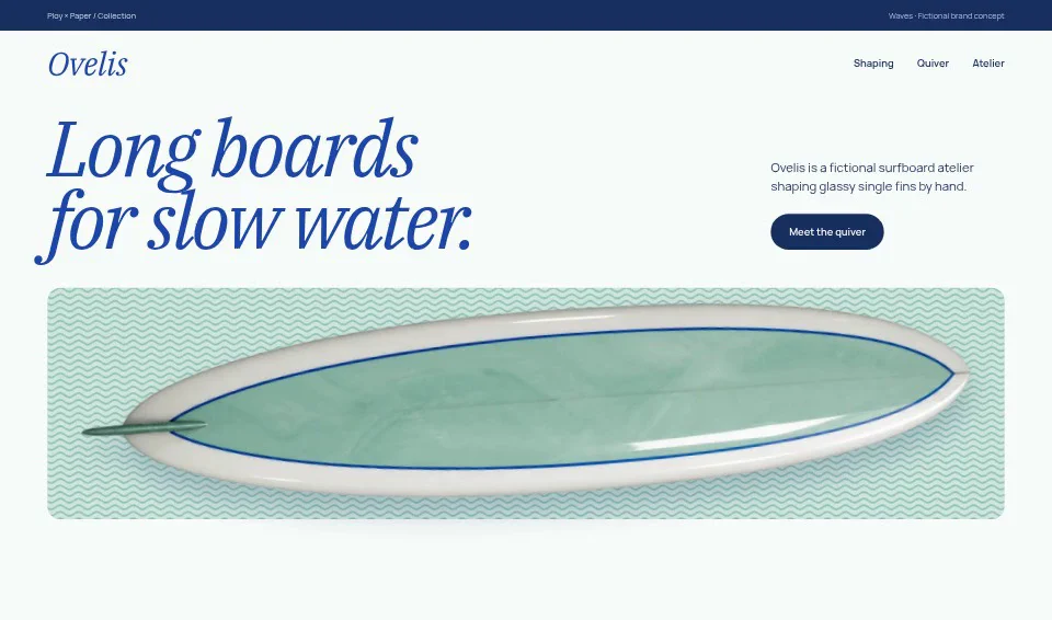 Ovelis, a fictional brand website using Waves
