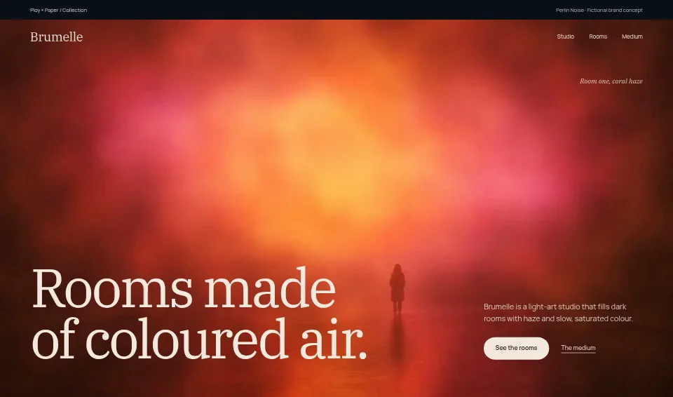 Brumelle, a fictional brand website using Perlin Noise