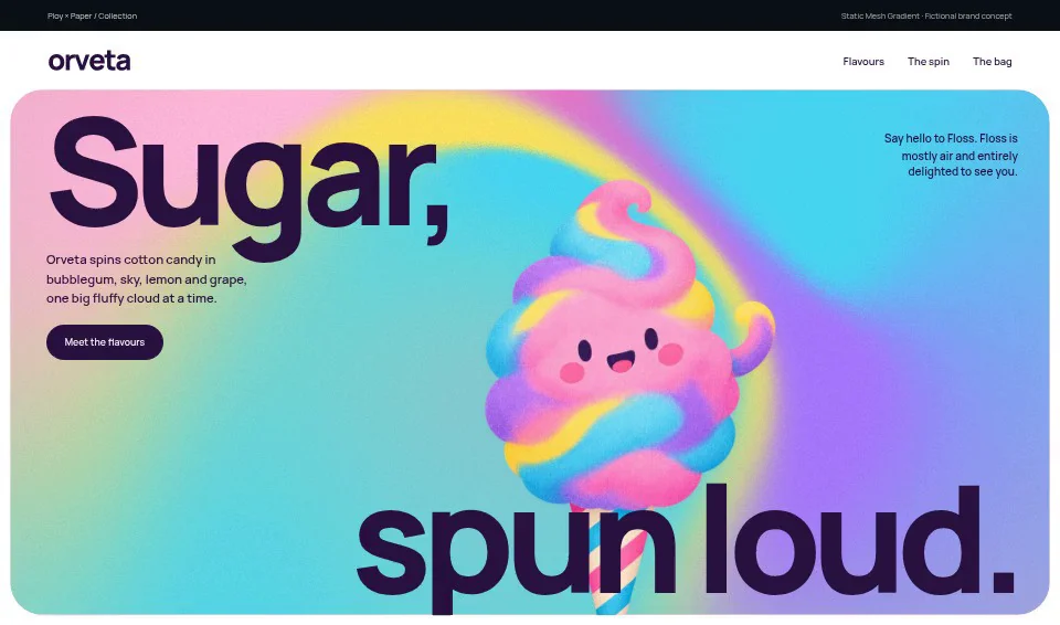 Orveta, a fictional brand website using Static Mesh Gradient