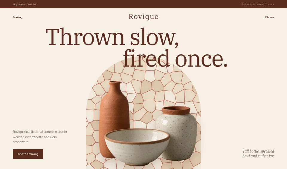 Rovique, a fictional brand website using Voronoi