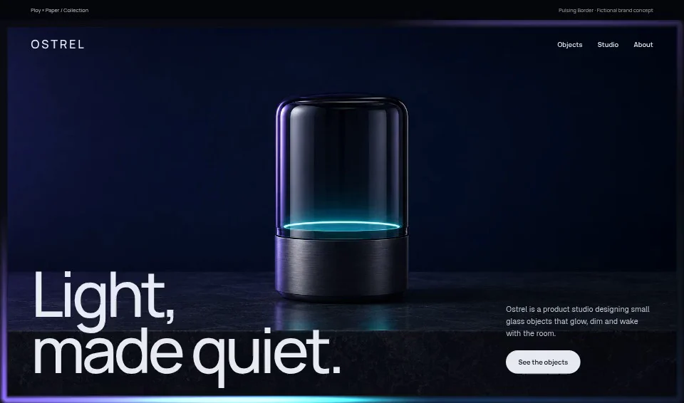 Ostrel, a fictional brand website using Pulsing Border