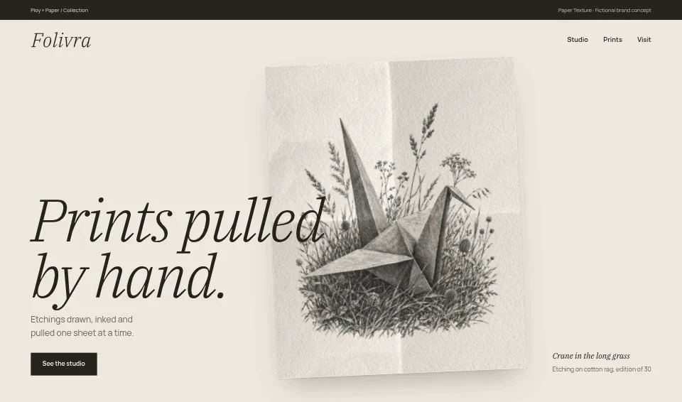 Folivra, a fictional brand website using Paper Texture