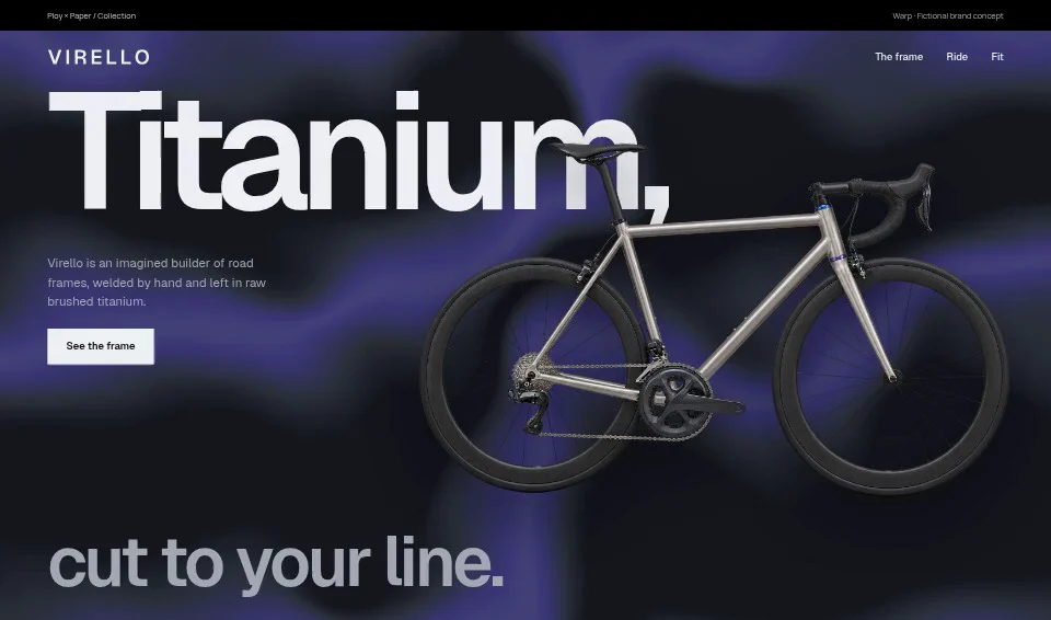 Virello, a fictional brand website using Warp