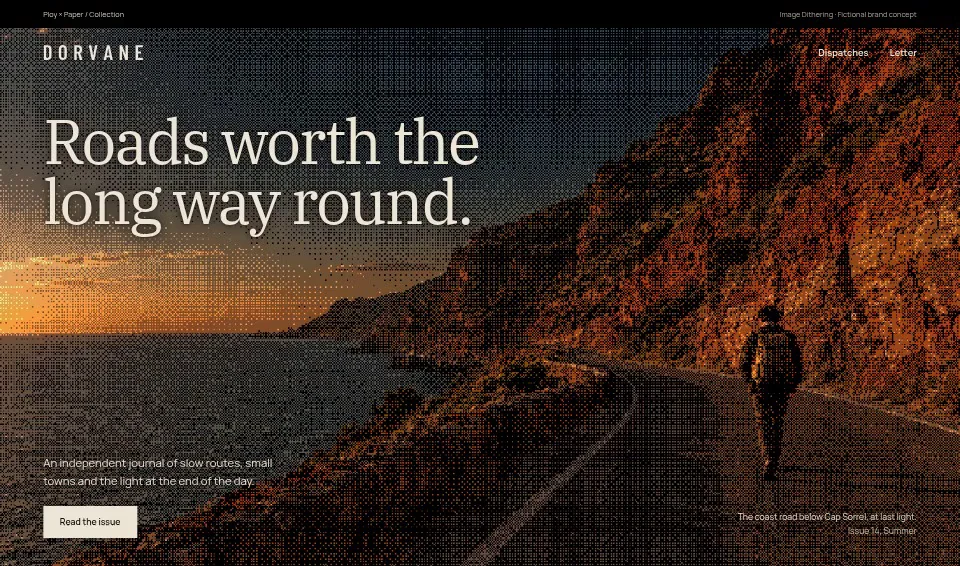 Dorvane, a fictional brand website using Image Dithering