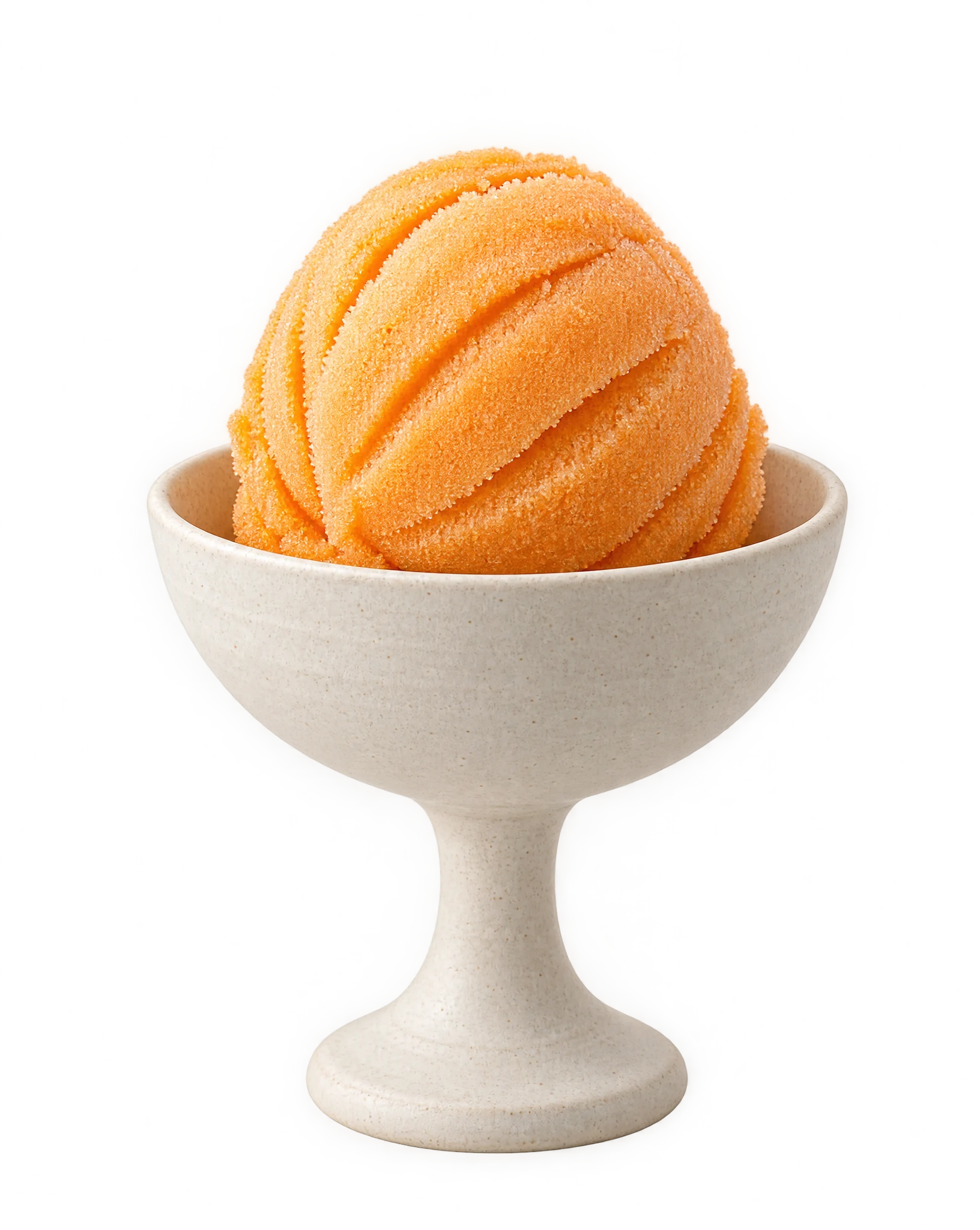 A ridged scoop of deep orange apricot sorbet