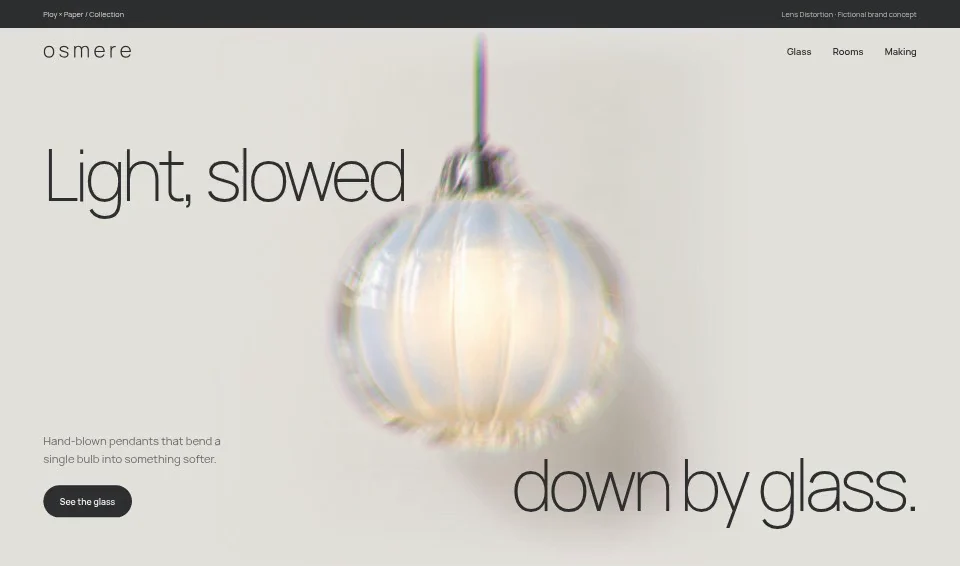 Osmere, a fictional brand website using Lens Distortion