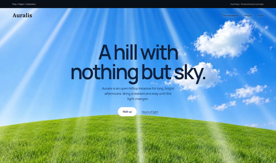 Auralis, a fictional brand website using God Rays