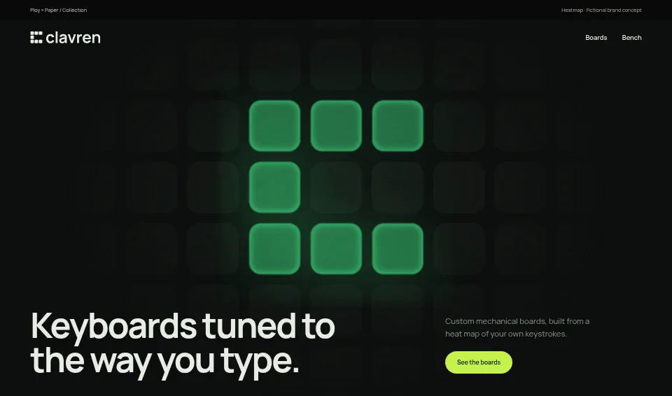Clavren, a fictional brand website using Heatmap