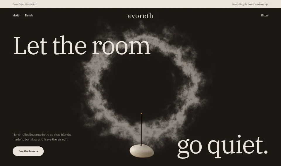 Avoreth, a fictional brand website using Smoke Ring