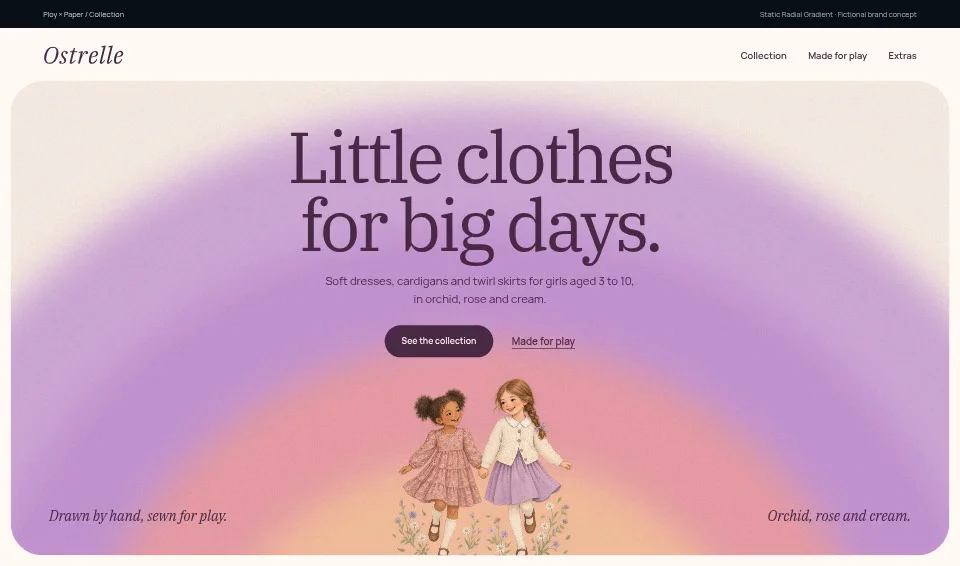 Ostrelle, a fictional brand website using Static Radial Gradient