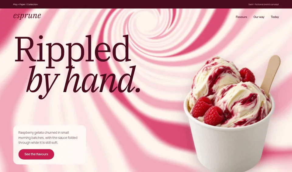 Esprune, a fictional brand website using Swirl