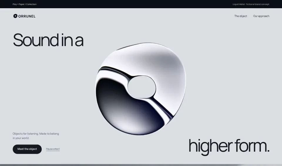 Orrunel, a fictional brand website using Liquid Metal