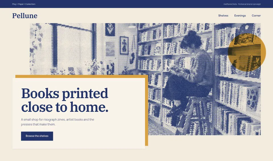 Pellune, a fictional brand website using Halftone Dots
