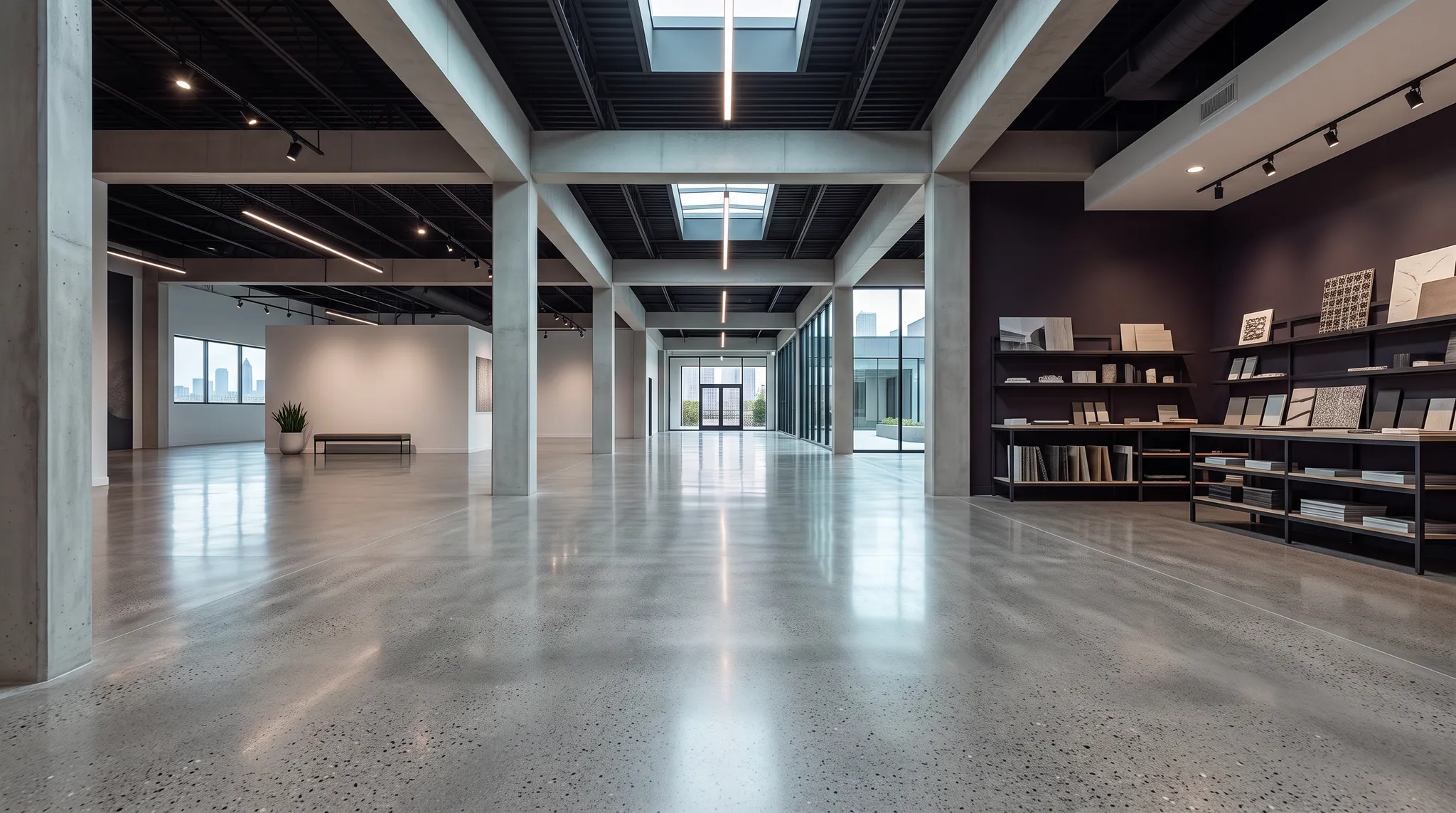 Garage Glow Final Polished concrete floor in a modern commercial interior