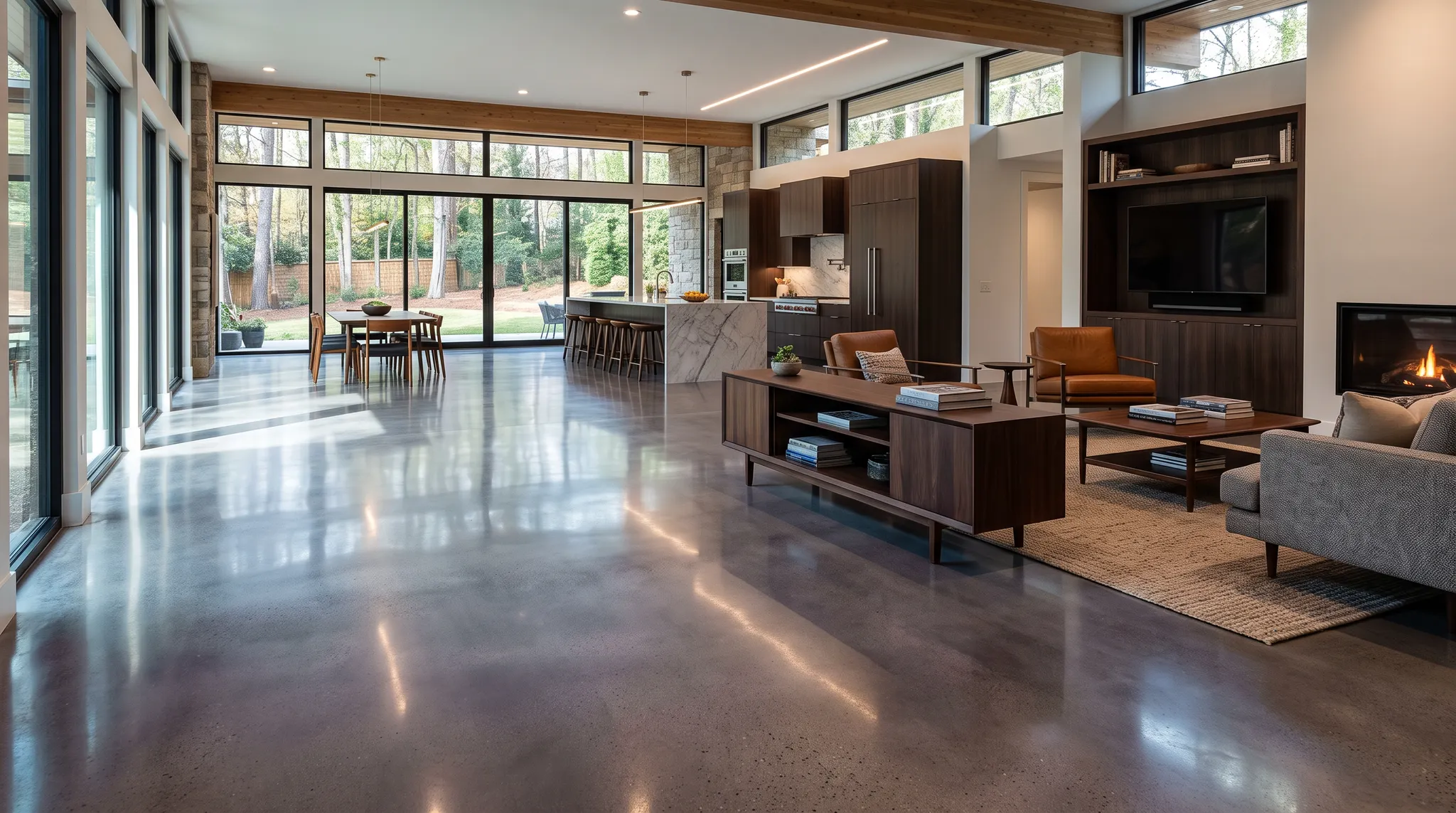 Garage Glow Final Polished concrete floor in a modern residential interior