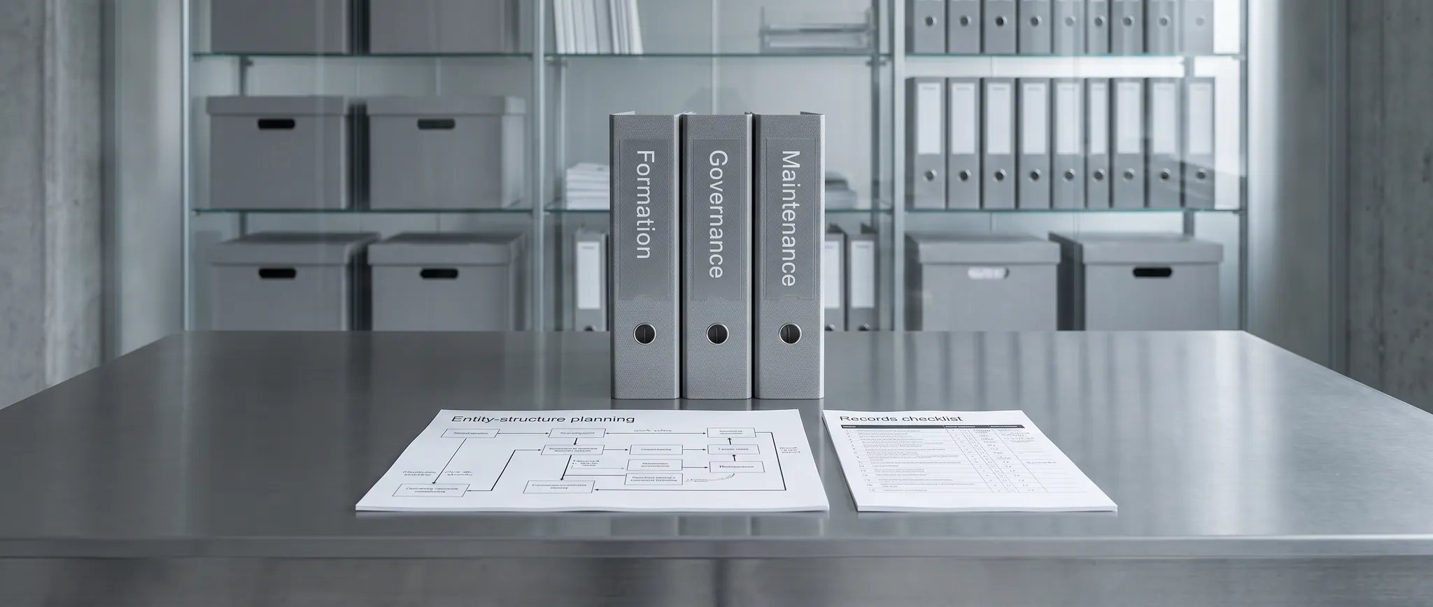 Illustrative company-structure review with formation, governance, and maintenance records