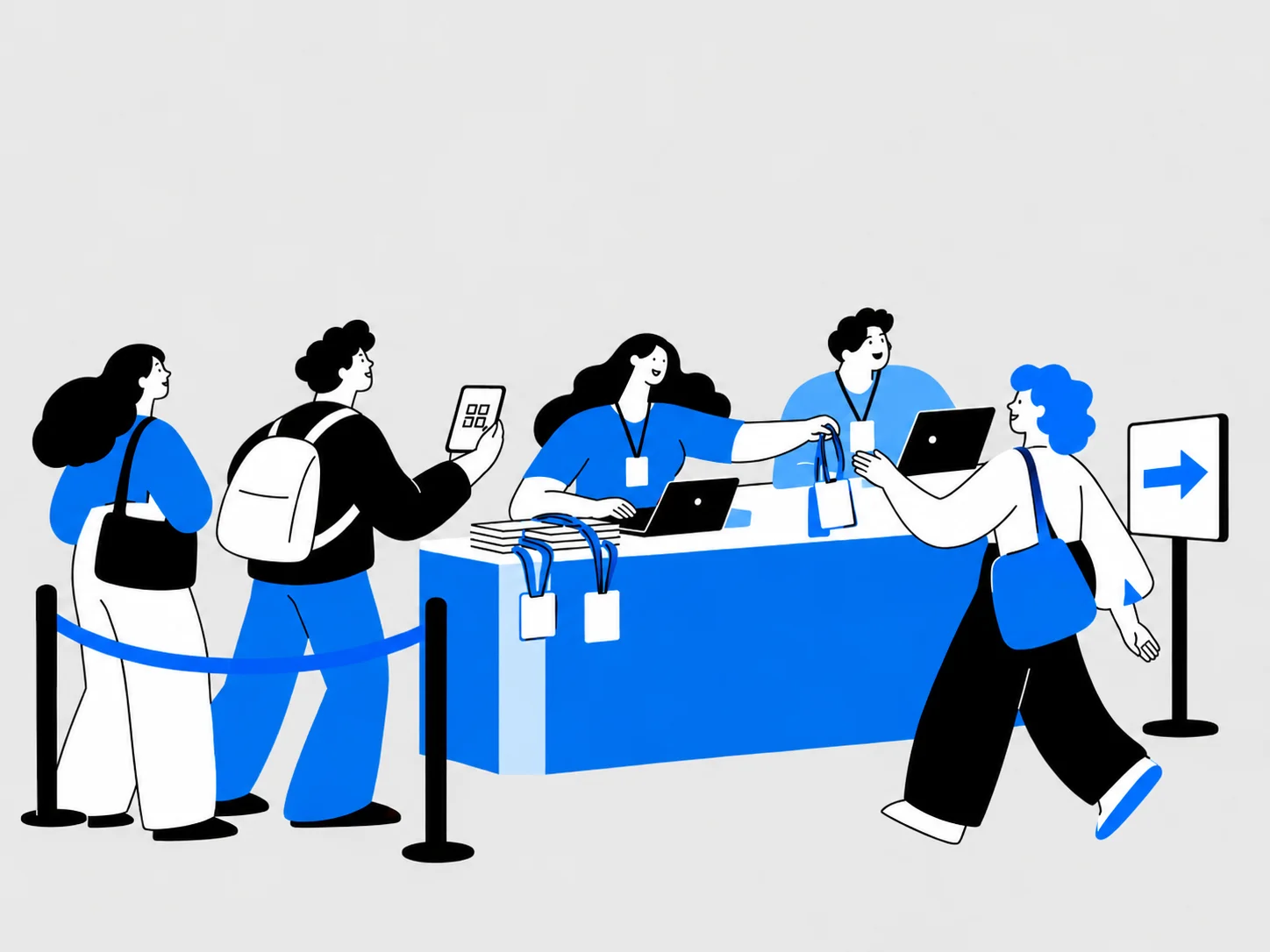 Attendees checking in at an event registration desk
