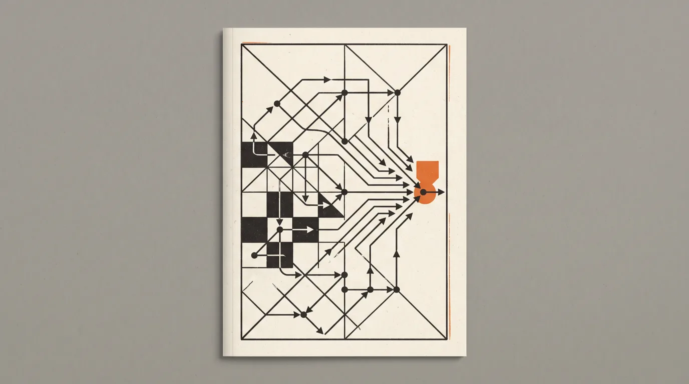 Abstract battlefield map: intersecting lines and arrows converging on a single decisive marker.