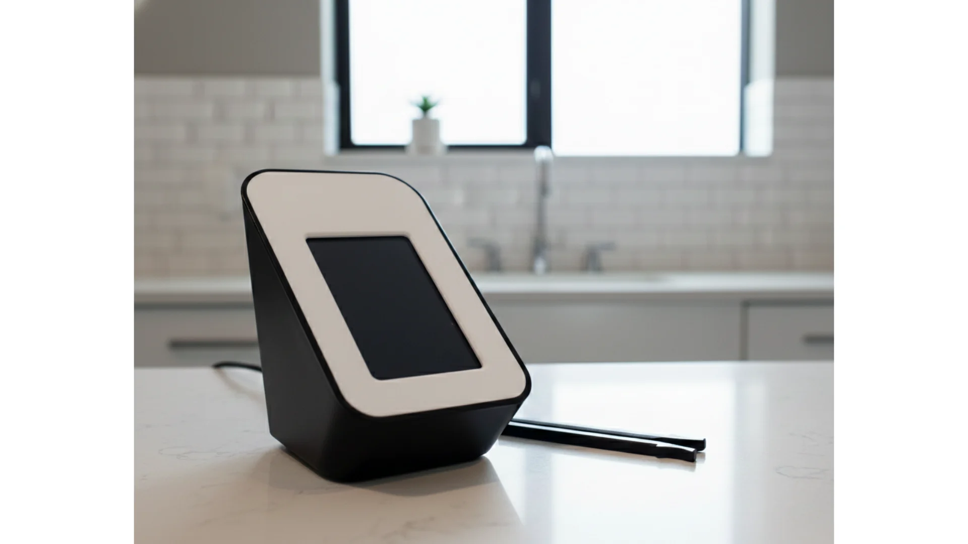 BodyCheck reader and test strips on a bright kitchen counter