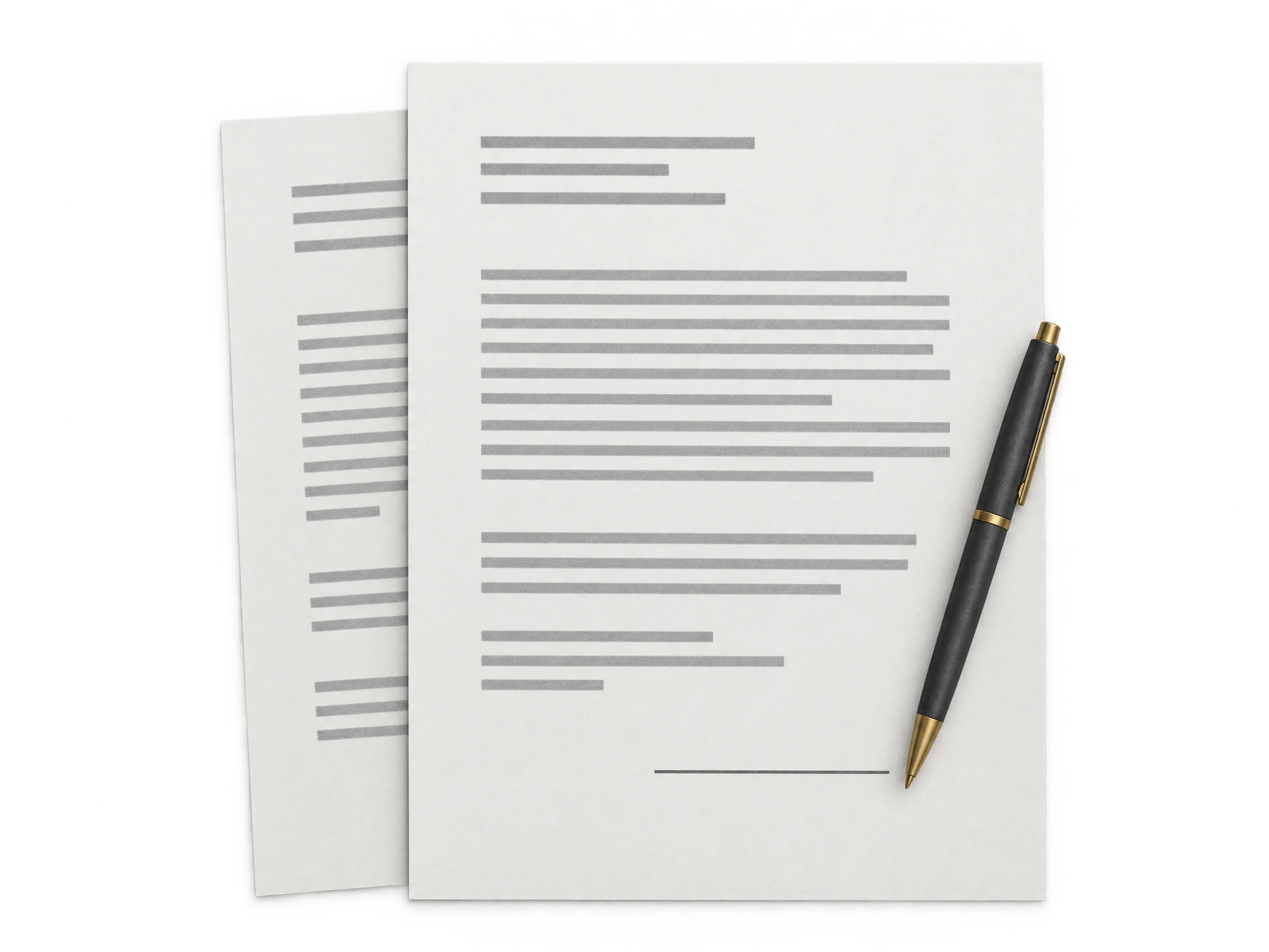 Illustration of completed papers and a pen beside a signature line.