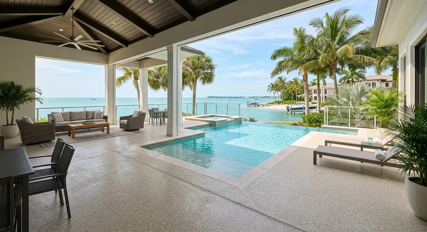 Slip-resistant coated patio on a Marco Beach barrier-island home on Marco Island