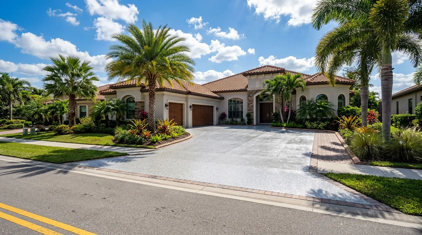 UV-stable polyaspartic driveway coating under full Florida sun