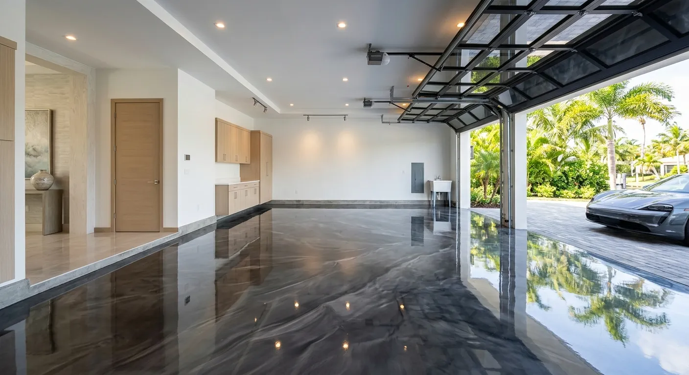 Metallic-finish garage floor in a Park Shore-style Naples estate