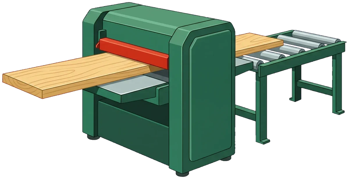 Simplified illustration of sawn timber moving through a modern green processing machine.