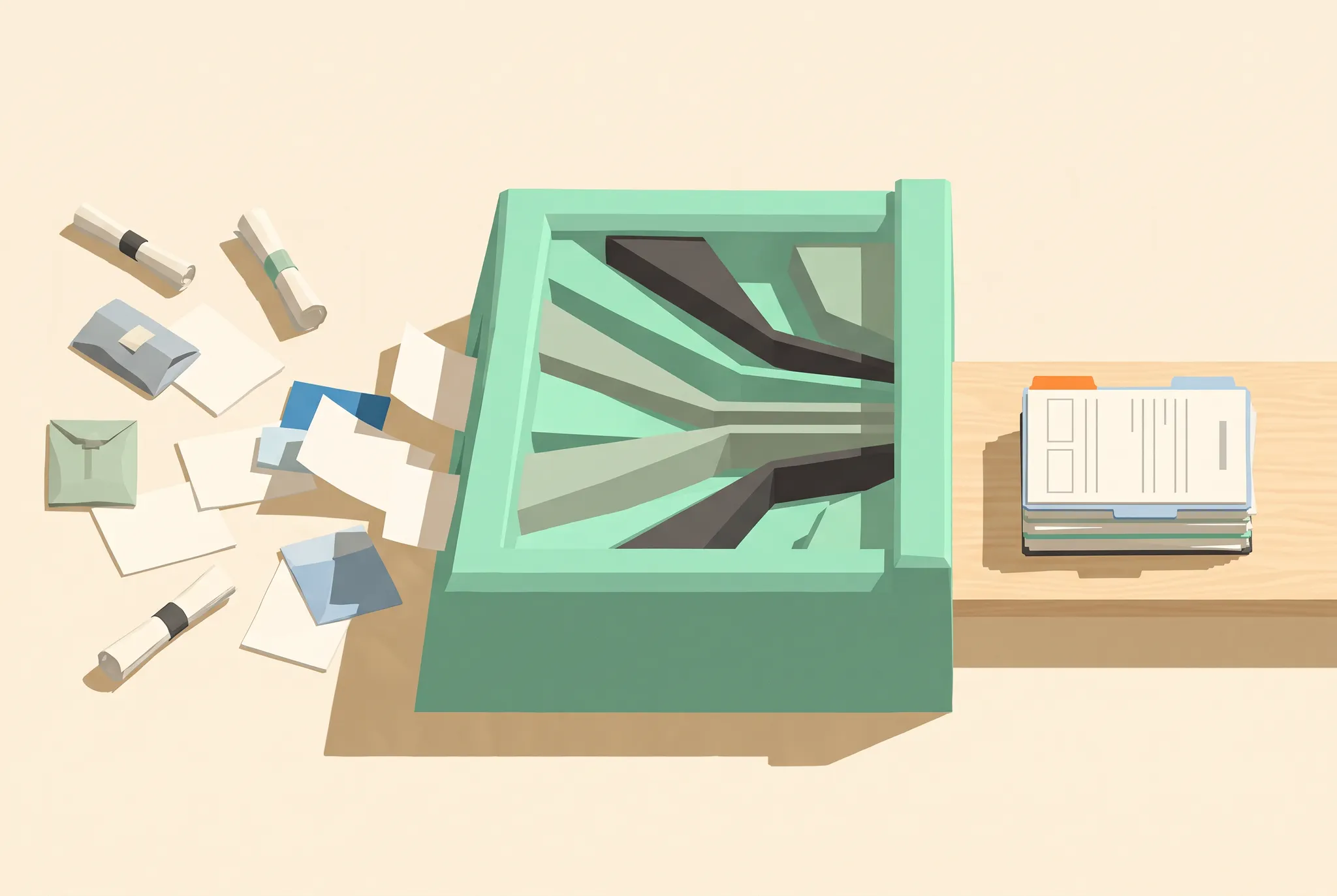 Scattered legal requests moving through a structured intake system and emerging as an organized matter file