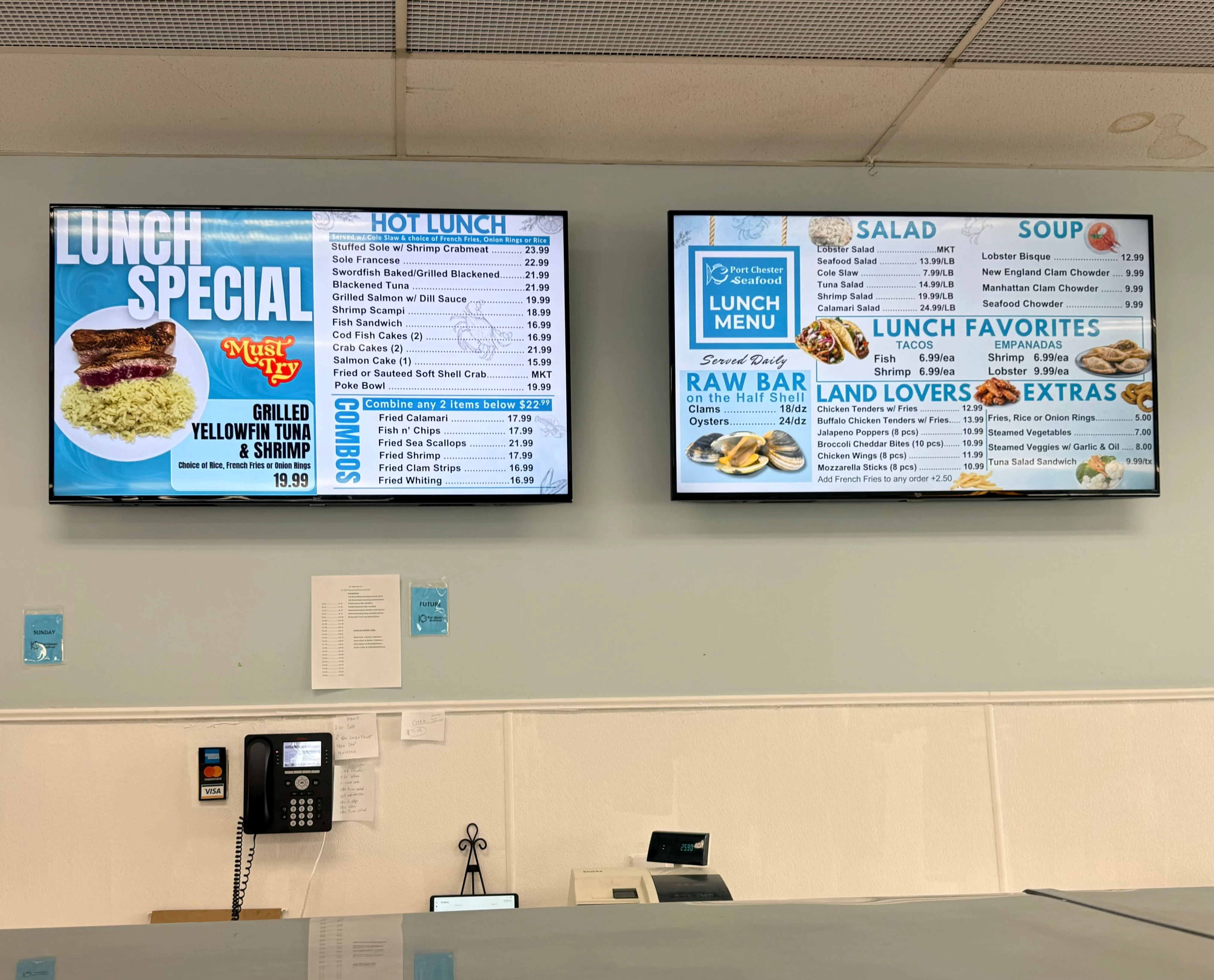 Port Chester Seafood lunch menu boards