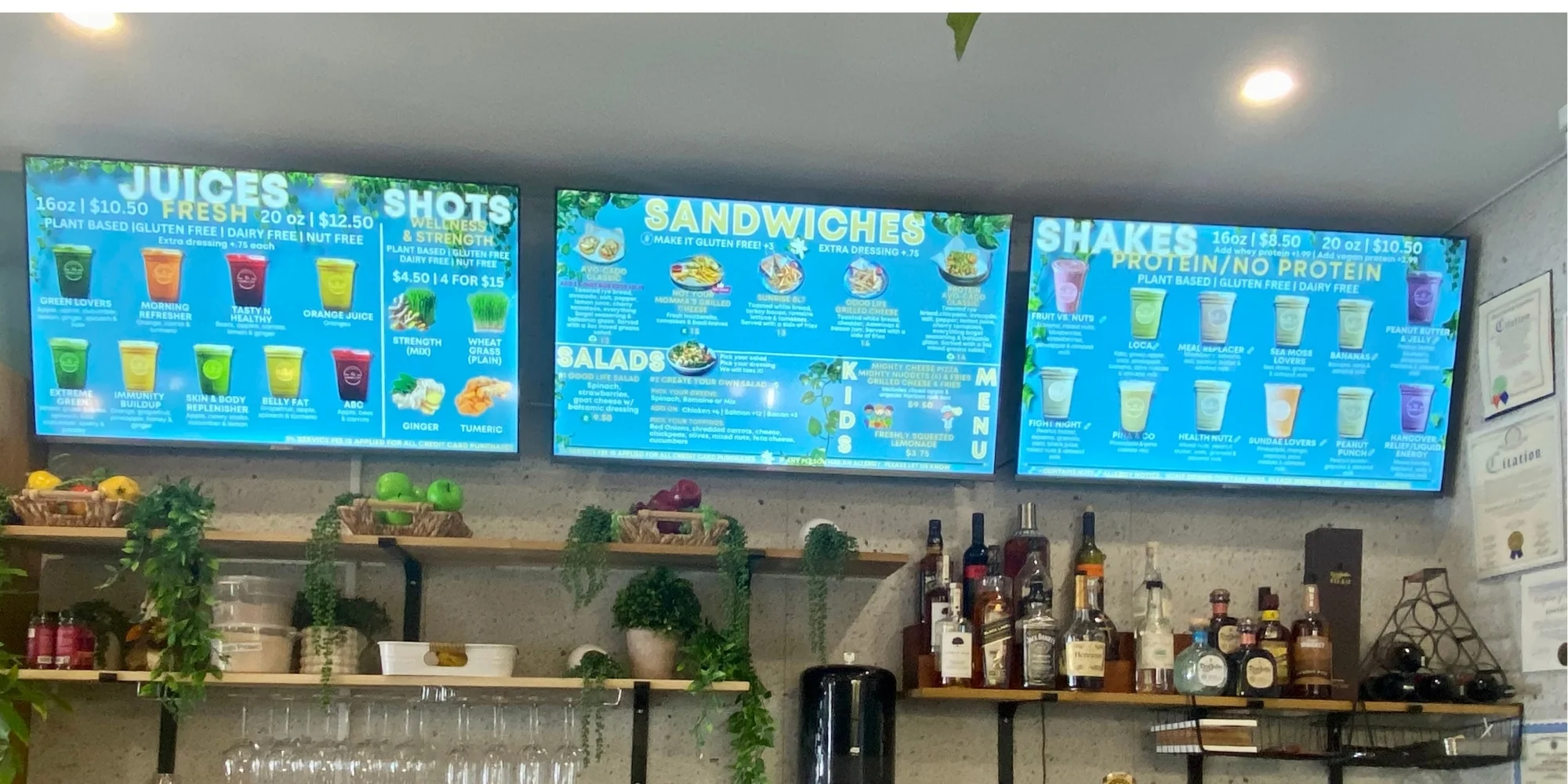 Juice and sandwich bar digital menu boards