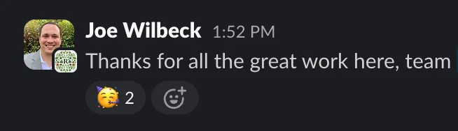Client message thanking the team for all of the great work