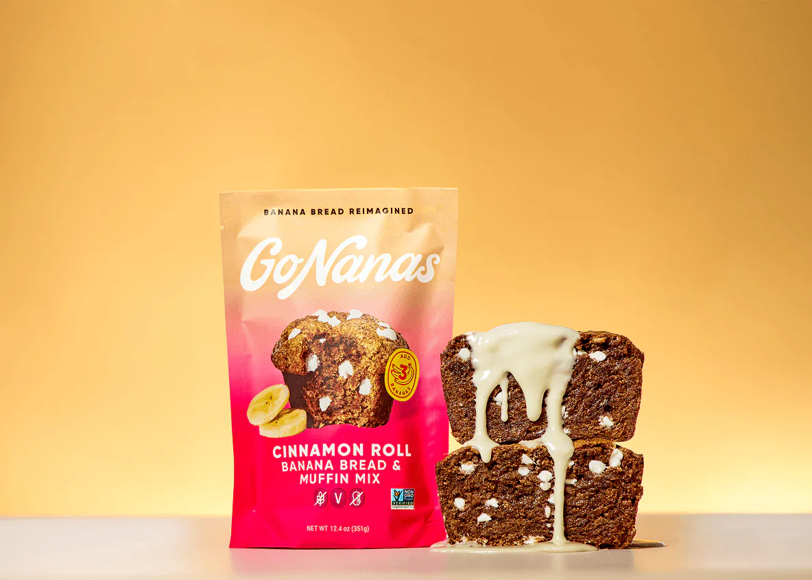 GoNanas Cinnamon Roll mix and glazed banana bread