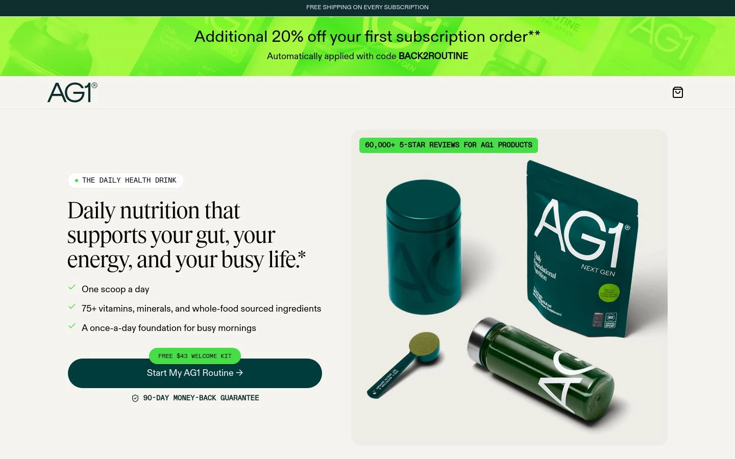 AG1 Welcome Kit subscription landing page