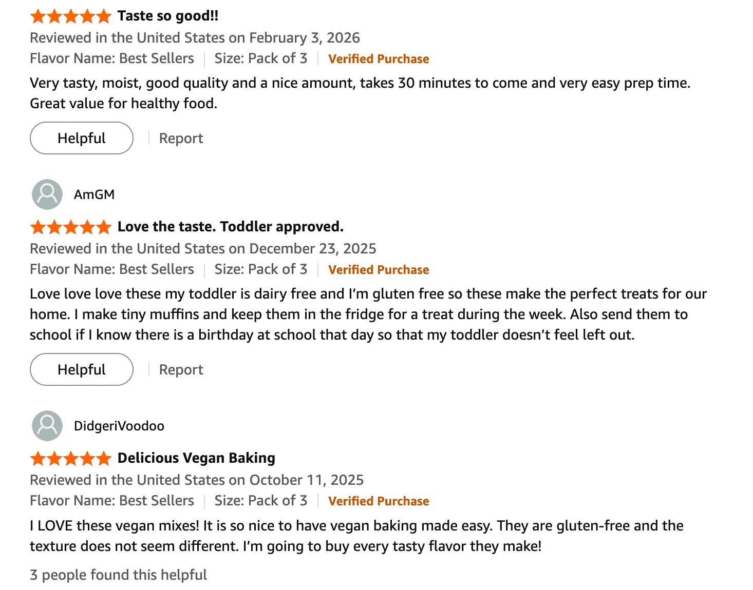 Verified Amazon reviews describing why customers buy GoNanas mixes