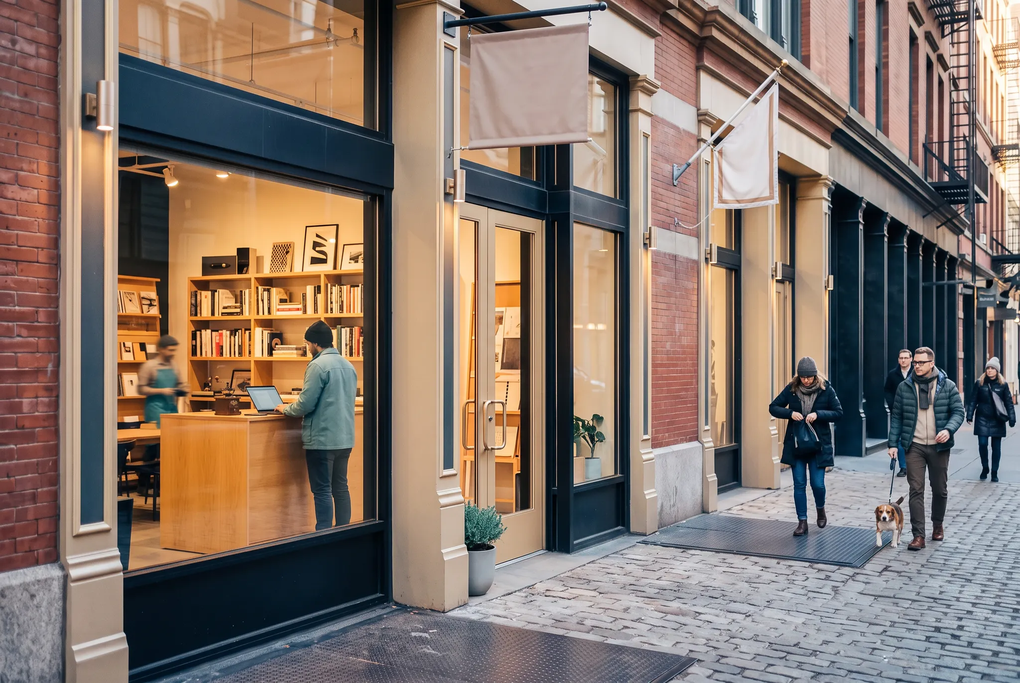 Independent New York small-business storefront in warm daylight