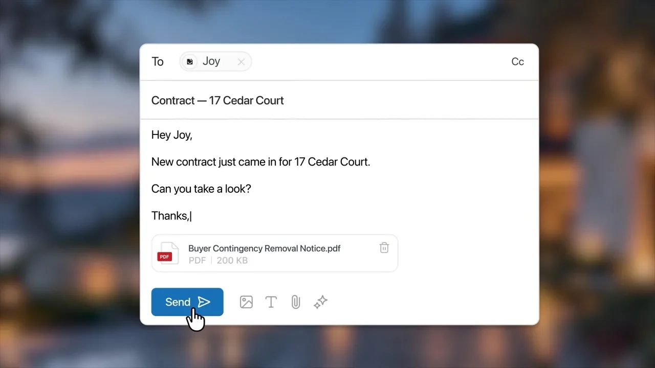 Email to Joy about a new contract for 17 Cedar Court