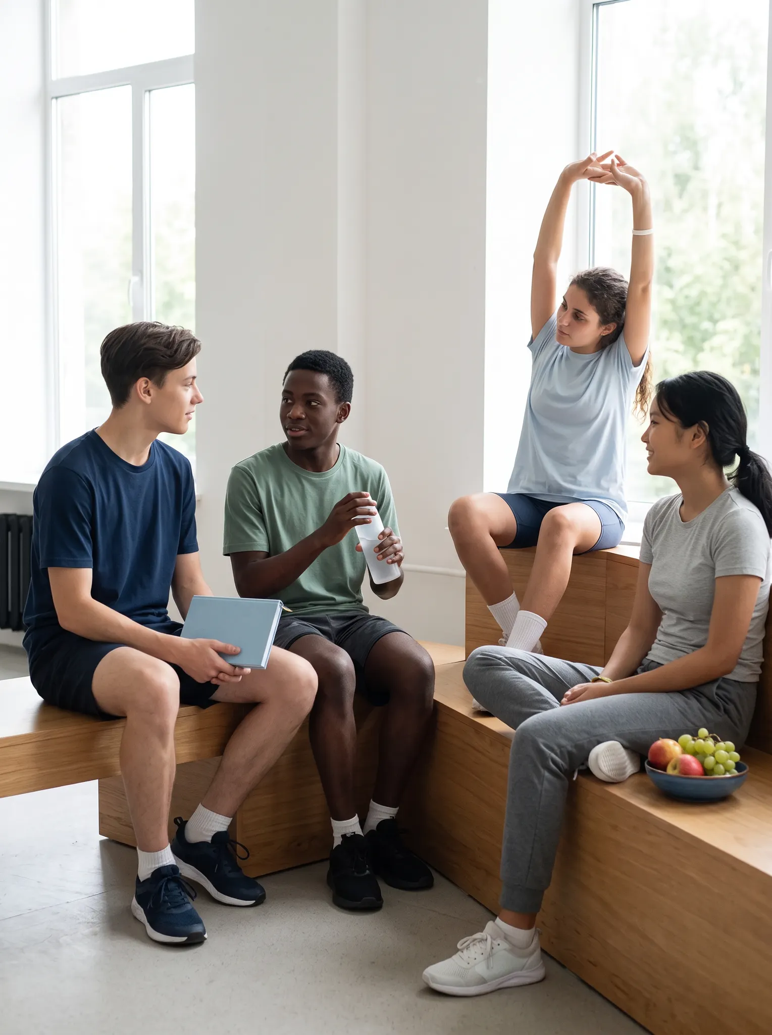 Illustrative scene of students sharing a calm moment after movement
