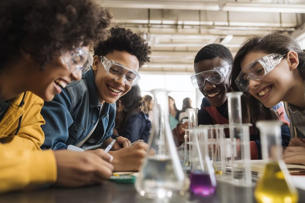 Students learning together in a science classroom