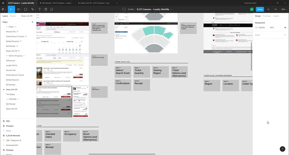 Deep-link planning sequence for Caesars Rewards
