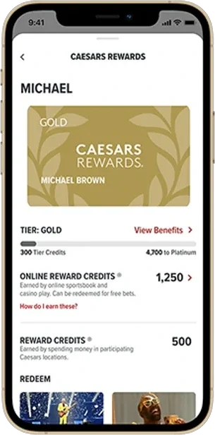 Caesars Rewards account screen