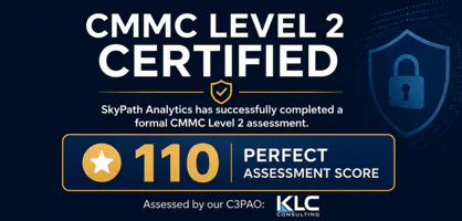 Skypath Analytics CMMC Level 2 certification announcement graphic