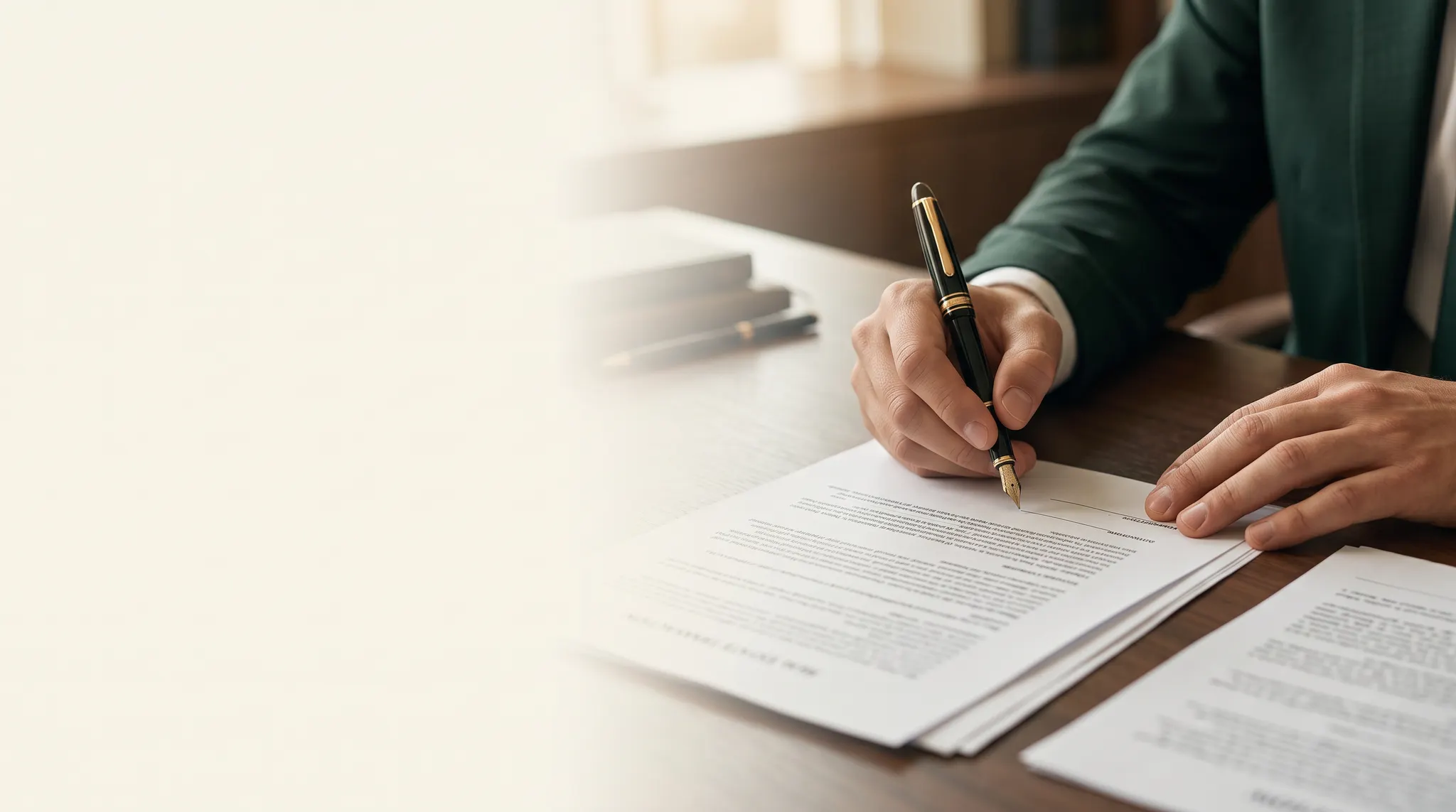 Professional signing real estate transaction documents
