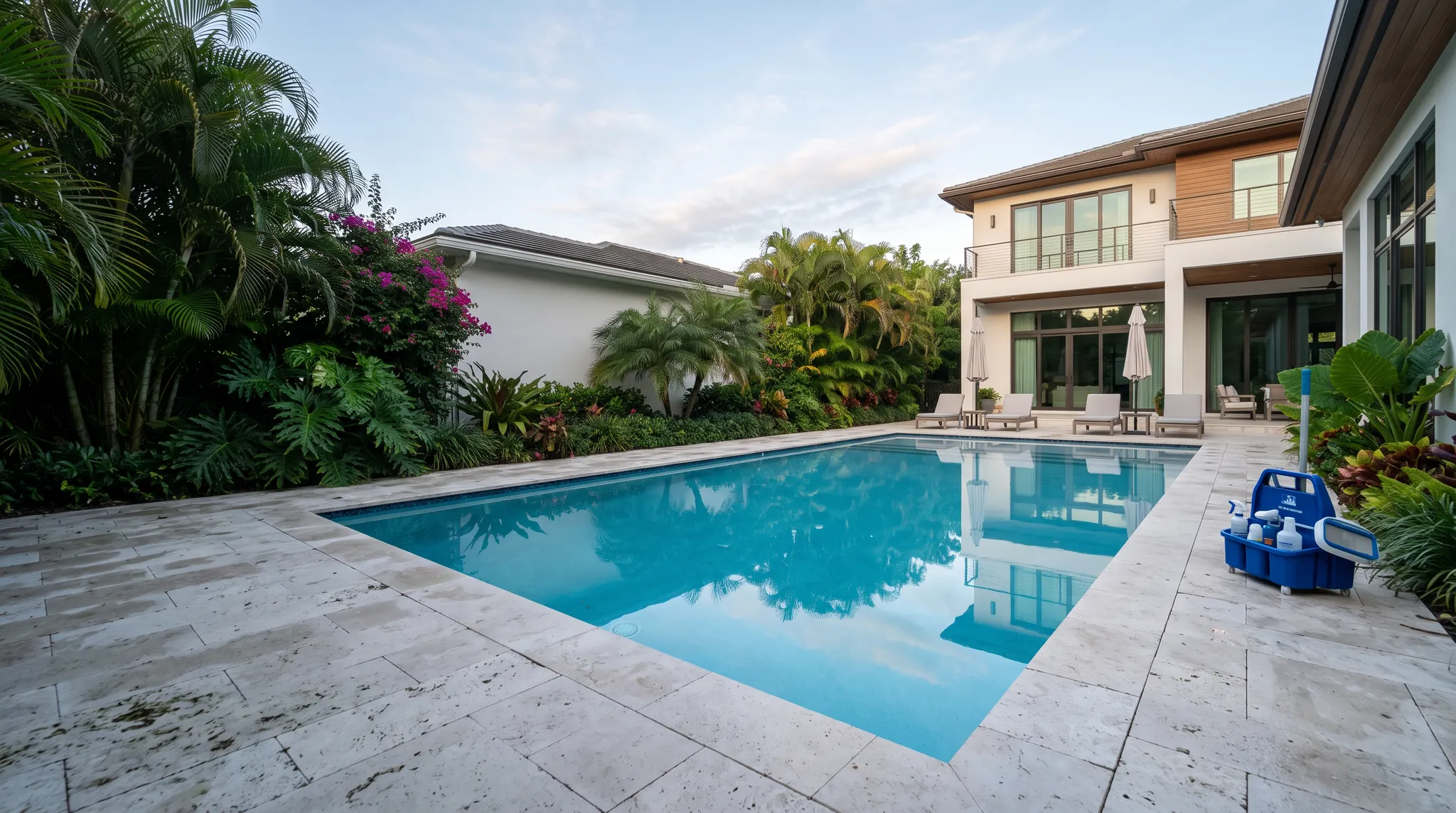 Beautiful modern pool and tropical backyard in South Florida