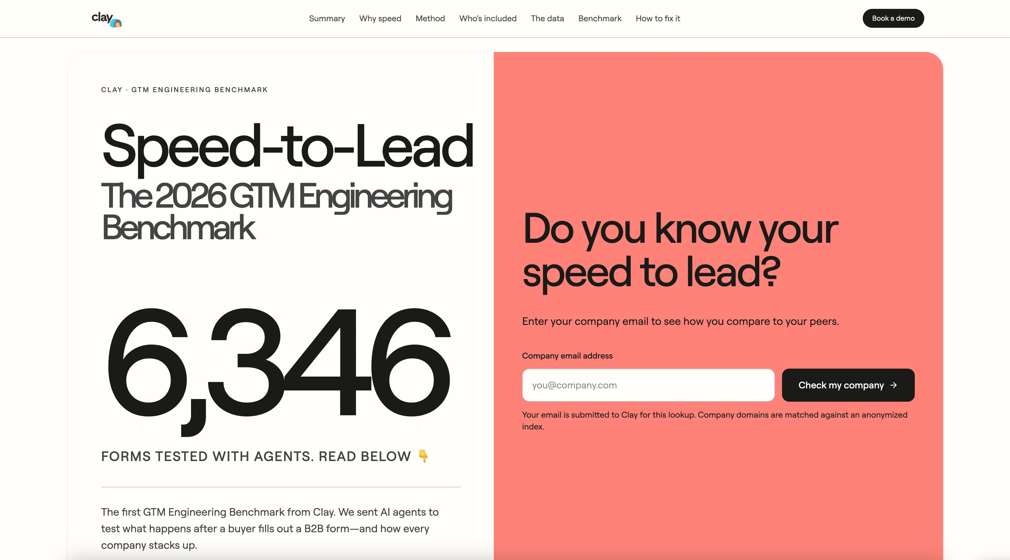 Clay Speed-to-Lead 2026 GTM Engineering Benchmark with 6,346 forms tested